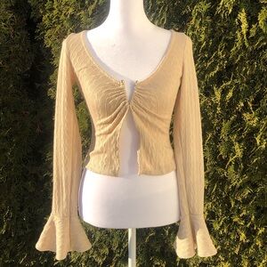 Women's Beige Open Cut Long Sleeve